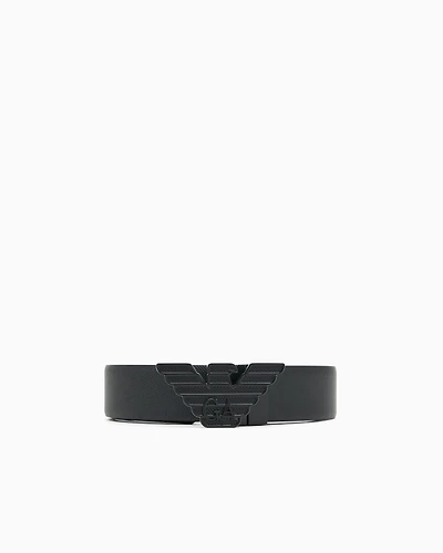 Emporio Armani - Leather belt with embossed print and eagle buckle, Man, Black, Size: TU