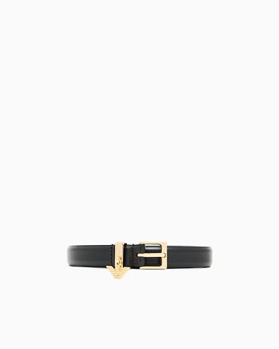 Emporio Armani - Smooth leather belt with eagle logo charm, Woman, Black, Size: