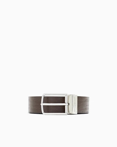 Emporio Armani - Leather reversible belt with signature logo, Man, Brown, Size: TU