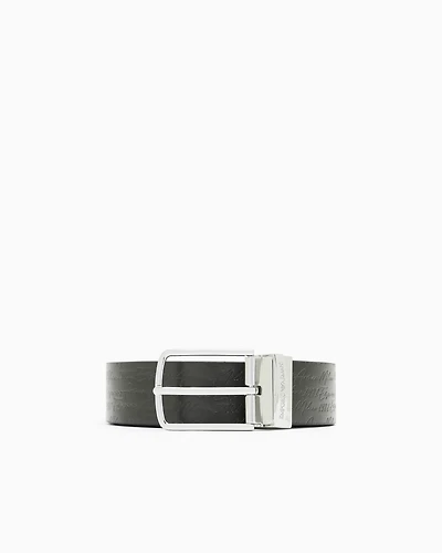 Emporio Armani - Leather reversible belt with signature logo, Man, Black, Size: TU