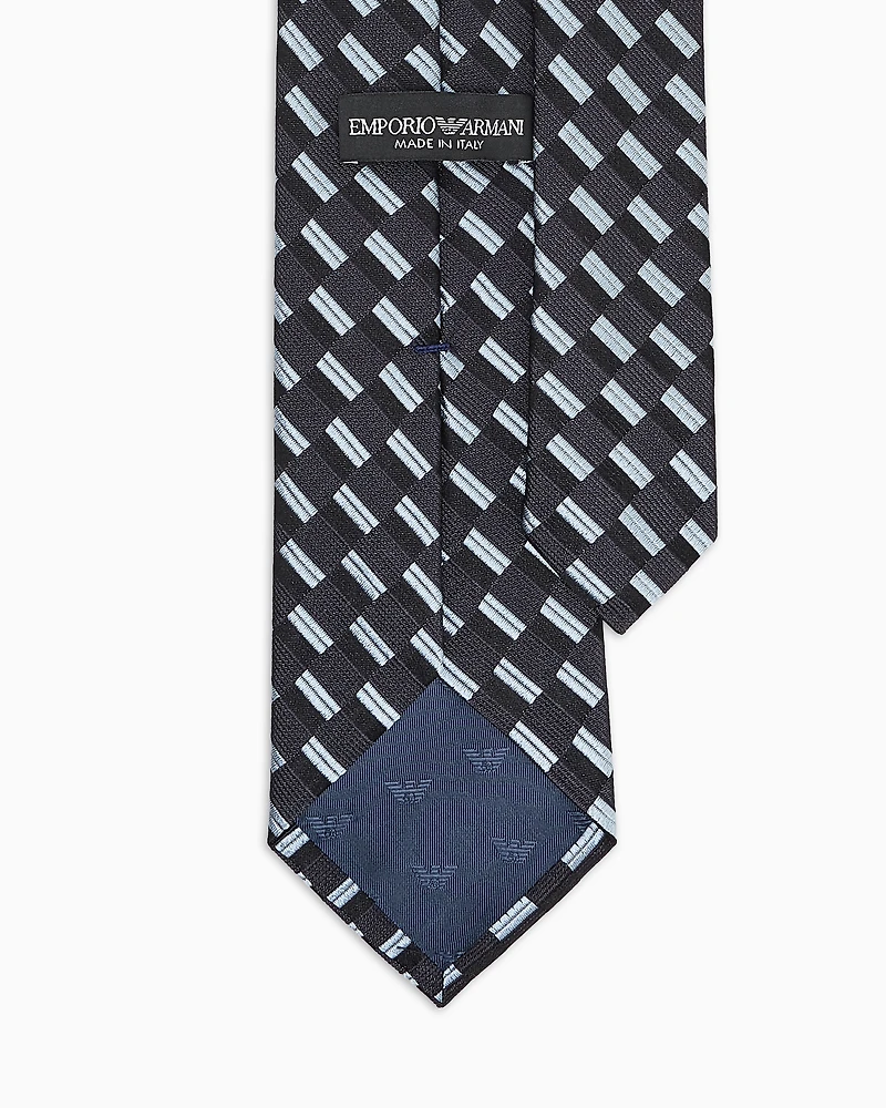 Emporio Armani - Pure silk tie with jacquard motif, Man, Navy Blue, Size: TU