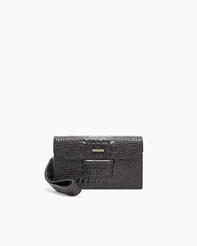 Emporio Armani - Crocodile-embossed leather pouch with flap, Man, Grey, Size: TU