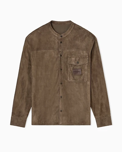 Emporio Armani - Goat suede shirt jacket with guru collar, Man, Beige, Size: