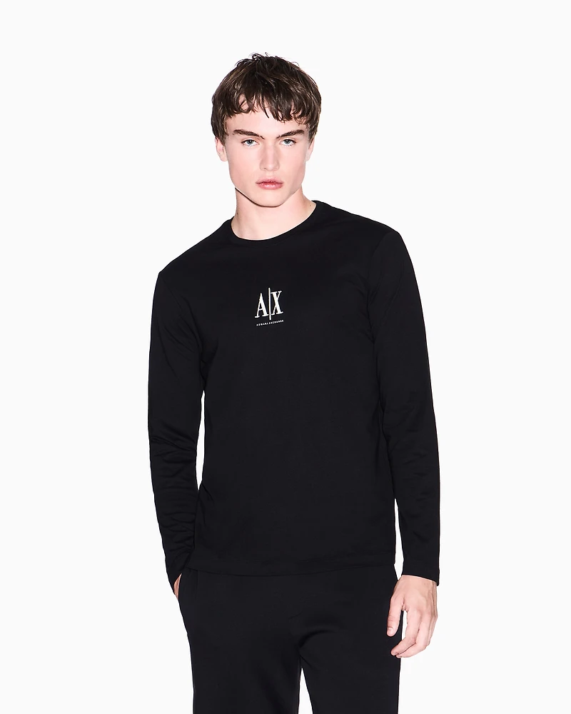 Armani Exchange - Long-sleeved T-shirt with embroidered logo, Man, Black, Size: