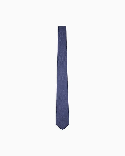 Emporio Armani - Silk blend tie with jacquard op-art micro-pattern, Man, Navy Blue, Size: TU