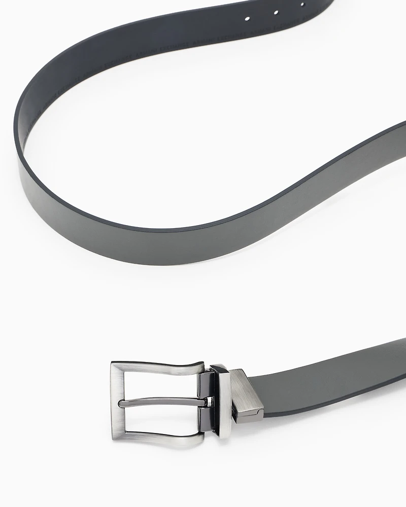 Armani Exchange -  Leather belt with logo, Man, Blue, Size: TU