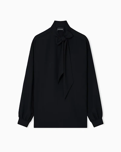 Emporio Armani - Fluid crêpe blouse with foulard collar, Woman, Black, Size: