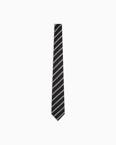 Emporio Armani - Wool tie with diagonal-striped jacquard, Man, Black, Size: TU