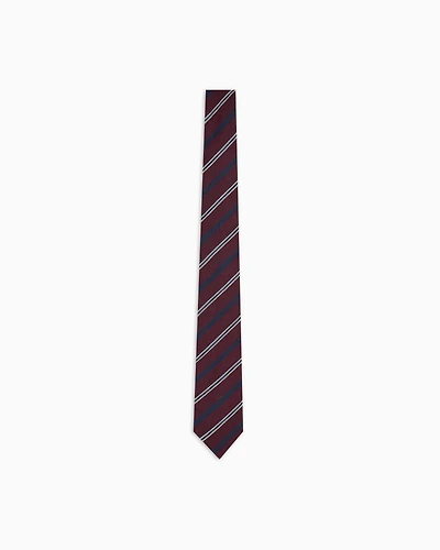 Emporio Armani - Wool tie with diagonal-striped jacquard, Man, Burgundy, Size: TU