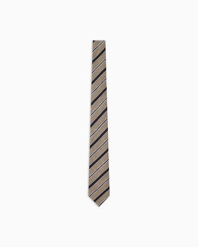 Emporio Armani - Wool tie with diagonal-striped jacquard, Man, Beige, Size: TU