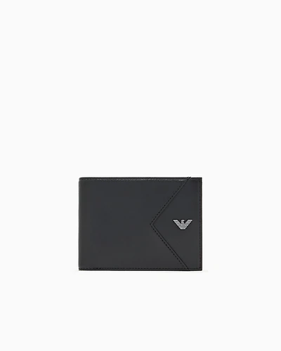 Emporio Armani - Nappa leather bifold wallet with geometric detail, Man, Black, Size: TU