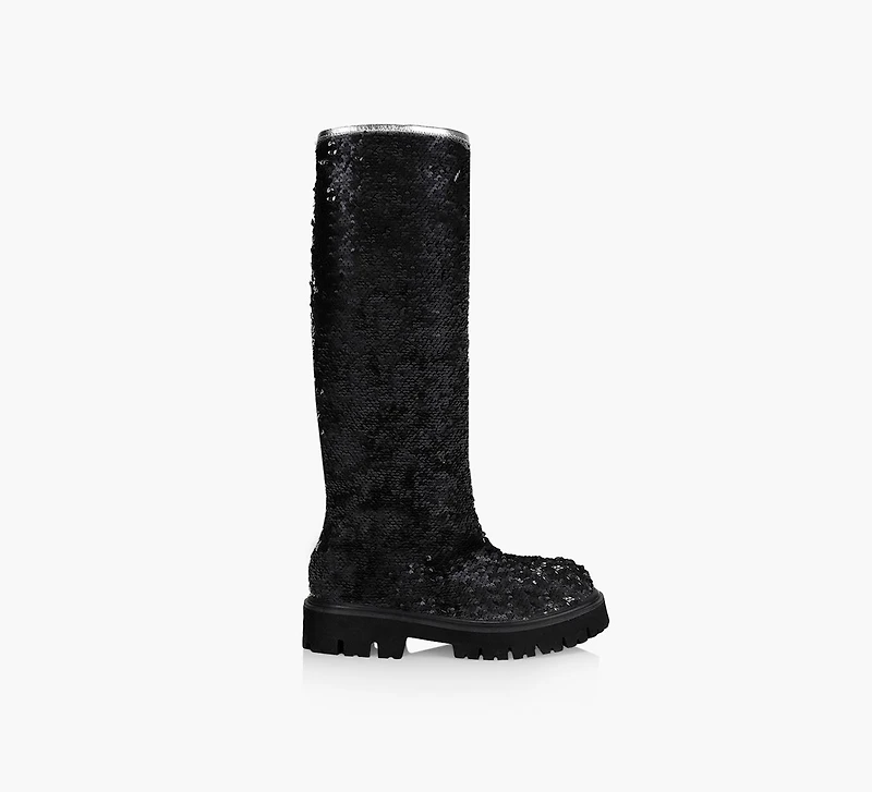 KNEE HIGH SEQUIN LOGO BOOT