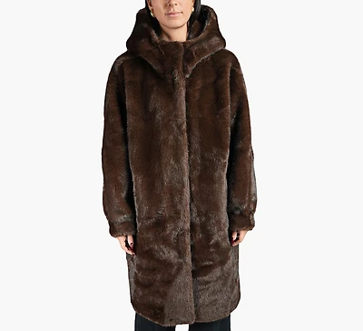 FAUX FUR COAT W/HOOD