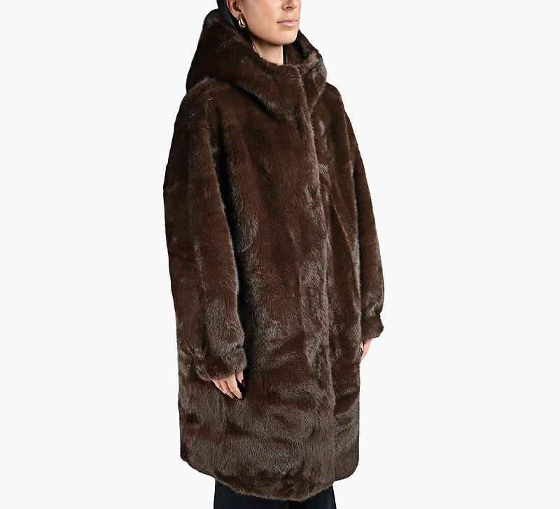 FAUX FUR COAT W/HOOD