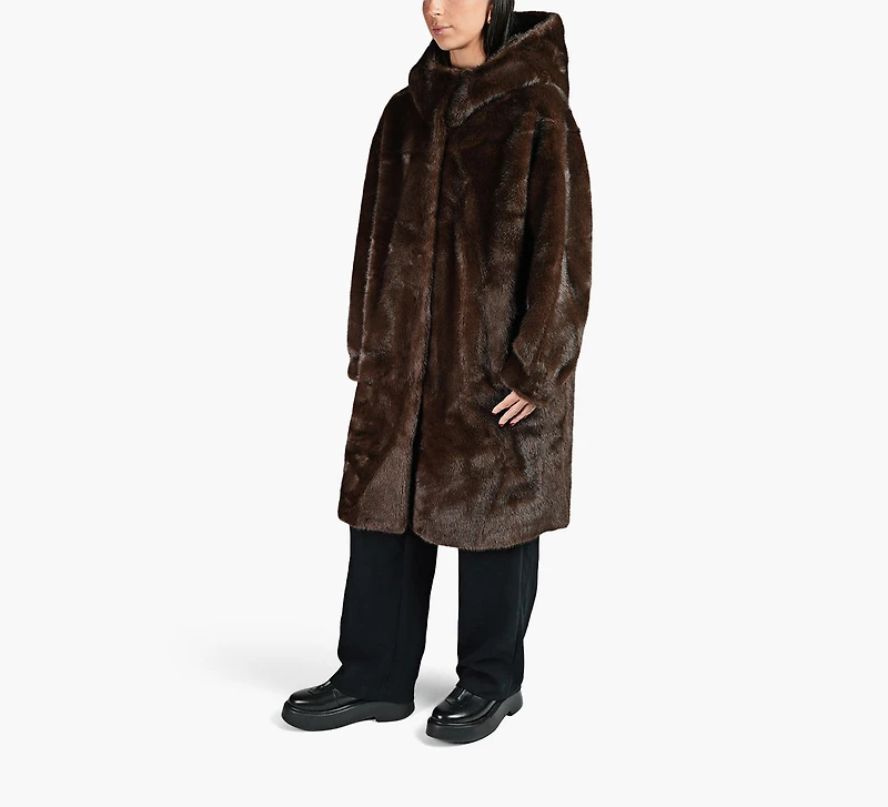 FAUX FUR COAT W/HOOD