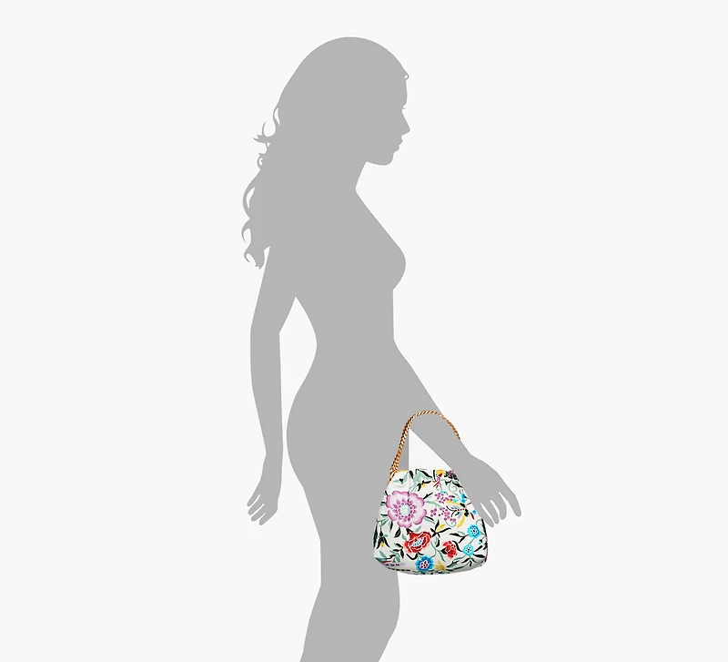 DRAWSTRING POUCH CHAIN CANVAS FLORAL