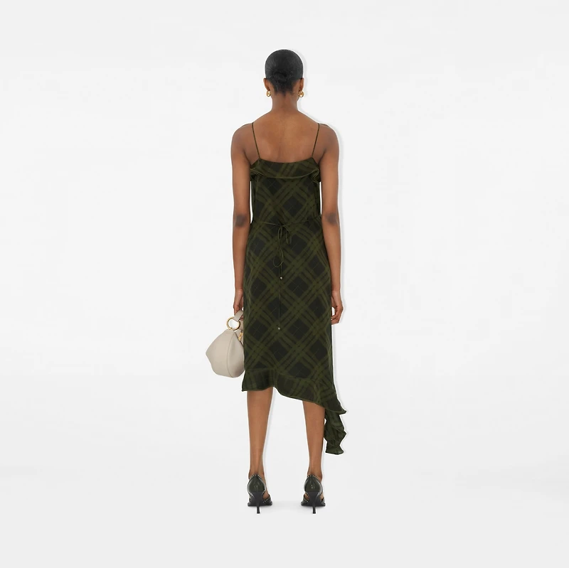 Check Silk Wrap Dress in Oil - Women | Burberry® Official