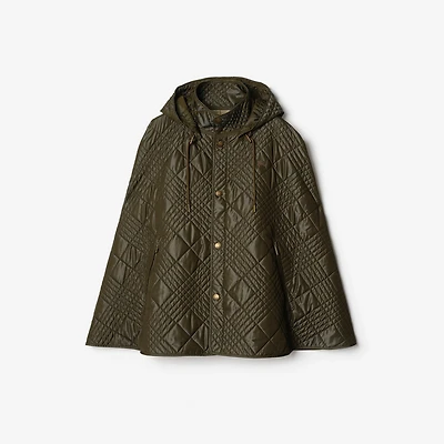 Micro Check-stitch Nylon Blend Cape in Marsh green | Burberry® Official