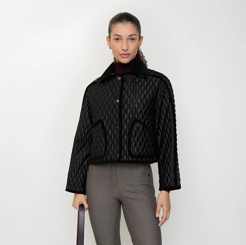 Cropped Quilted Nylon Floriston Jacket in Black - Women | Burberry® Official