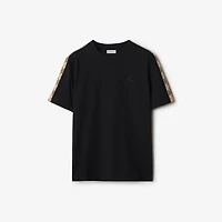 Check Trim Cotton T-shirt in Black - Women | Burberry® Official