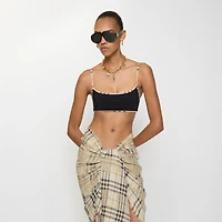 Check Trim Bikini Top in Black - Women, Wool | Burberry® Official