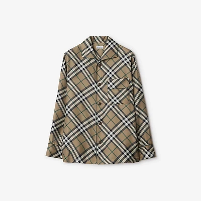 Check Silk Pyjama Shirt in Linden beige - Women | Burberry® Official