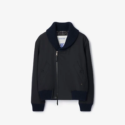 Wool Blend Bomber Jacket in Navy - Men, Nylon | Burberry® Official