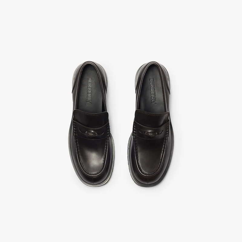 Leather Rogue Loafers in Log - Men | Burberry® Official
