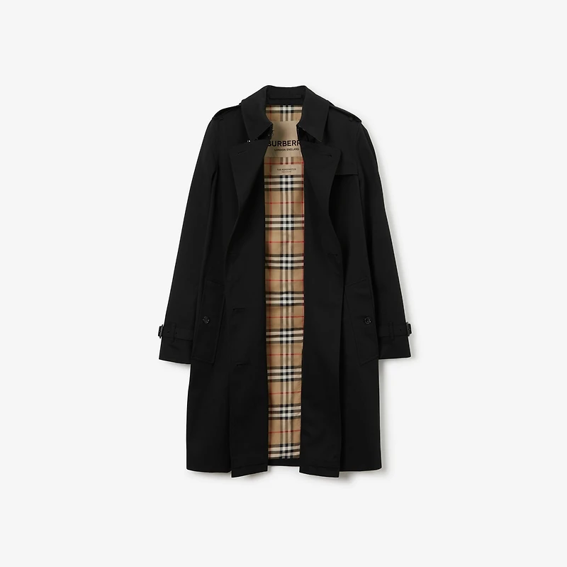 Mid-length Kensington Heritage Trench Coat in Black - Women, Cotton Gabardine | Burberry® Official