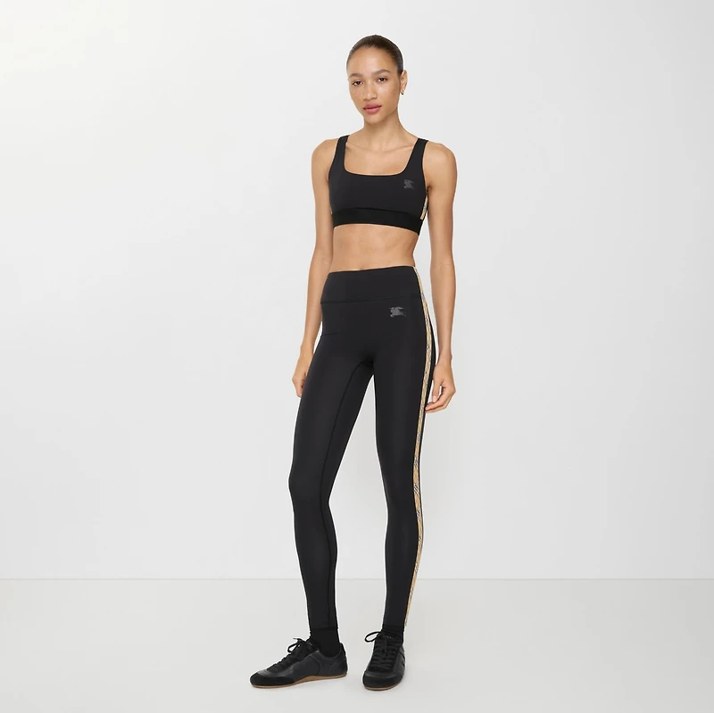Check Trim Stretch Nylon Leggings in Black - Women | Burberry® Official