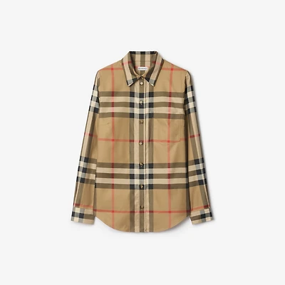 Slim Fit Check Cotton Shirt in Archive beige - Women | Burberry® Official