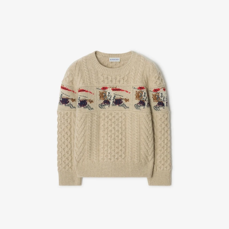 EKD Aran Knit Wool Cashmere Sweater in Beige melange | Burberry® Official