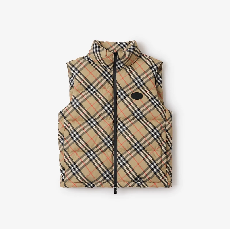 Check Puffer Gilet in Sand beige - Women | Burberry® Official