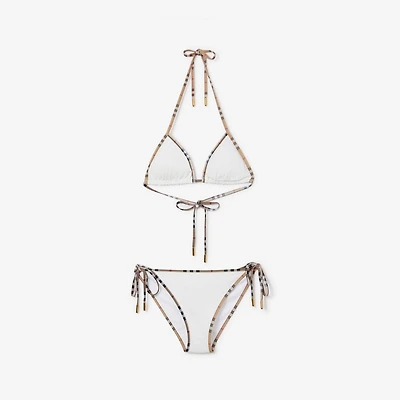 Check Trim Bikini in White - Women, Nylon | Burberry® Official