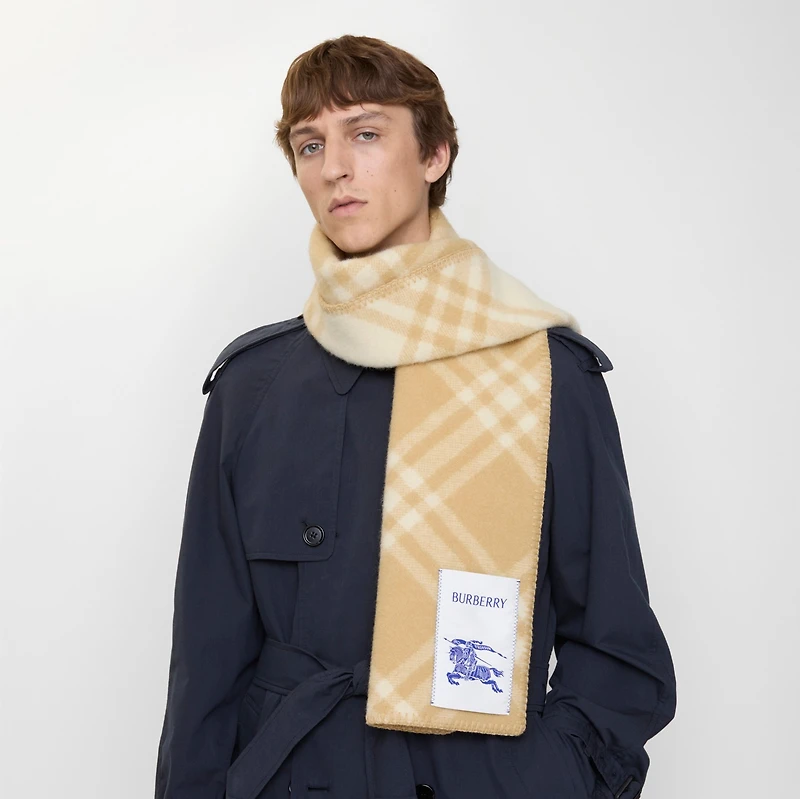 Check Wool Scarf in Sand | Burberry® Official