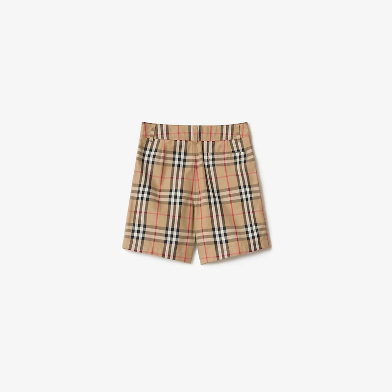 Check Cotton Oxford Shorts in Sand beige | Burberry® Official