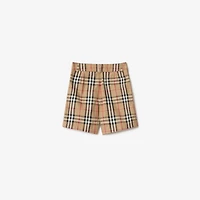 Check Cotton Oxford Shorts in Sand beige | Burberry® Official