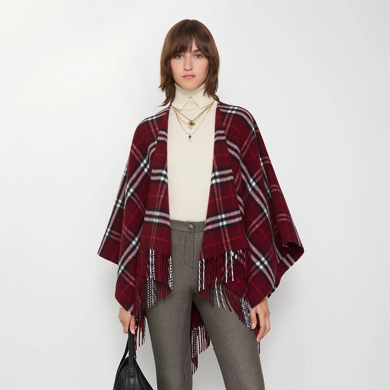 Check Wool Cashmere Cape in Oxblood | Burberry® Official