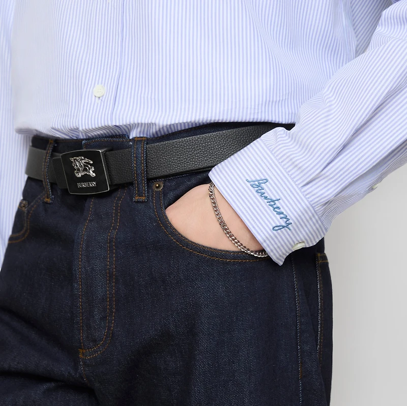 Regular Fit Striped Cotton Poplin Shirt in Rain white/brilliant blue - Men | Burberry® Official