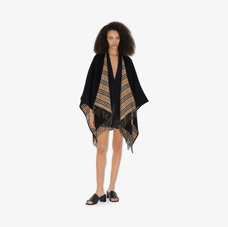 Check Wool Reversible Cape in Black | Burberry® Official