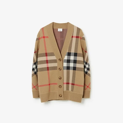 Check Wool Blend Cardigan in Archive beige - Women, Nylon | Burberry® Official