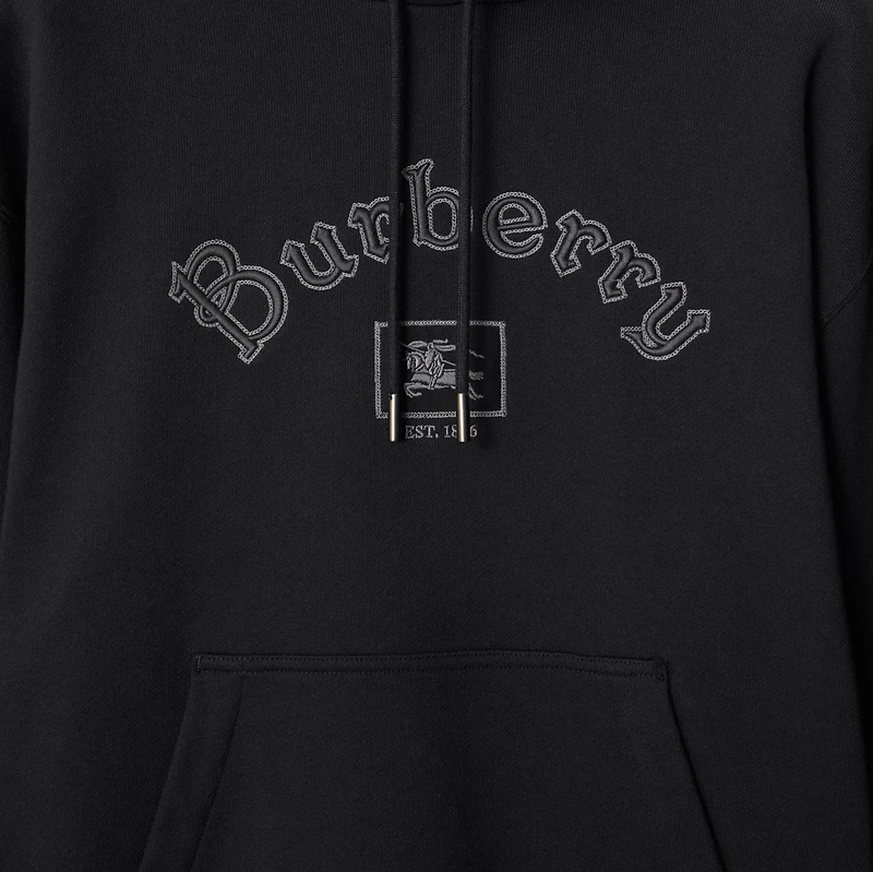 Gothic Logo Cotton Hoodie in Black - Men | Burberry® Official