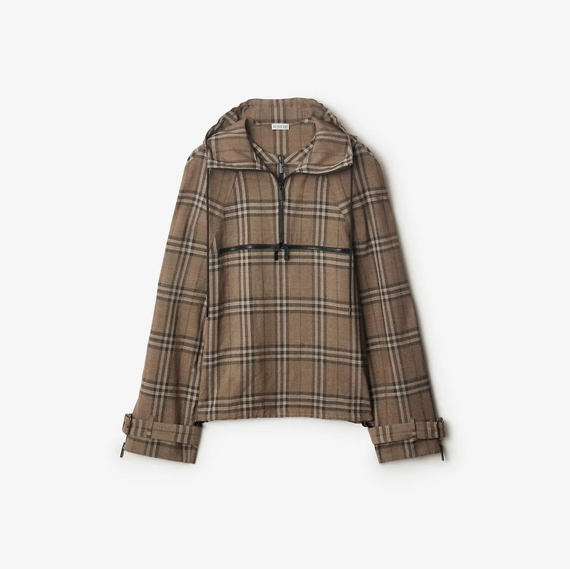 Check Silk Blend Hooded Jacket in Brush - Men | Burberry® Official