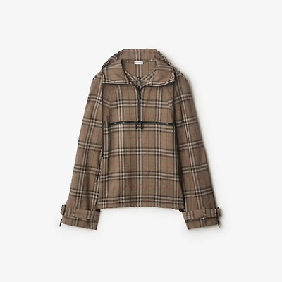 Check Silk Blend Hooded Jacket in Brush - Men | Burberry® Official