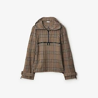 Check Silk Blend Hooded Jacket in Brush - Men | Burberry® Official