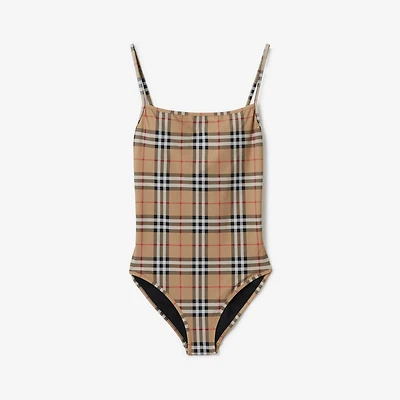 Check Swimsuit in Archive beige Yellow - Women, Nylon | Burberry® Official