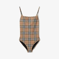 Check Swimsuit in Archive beige Yellow - Women, Nylon | Burberry® Official