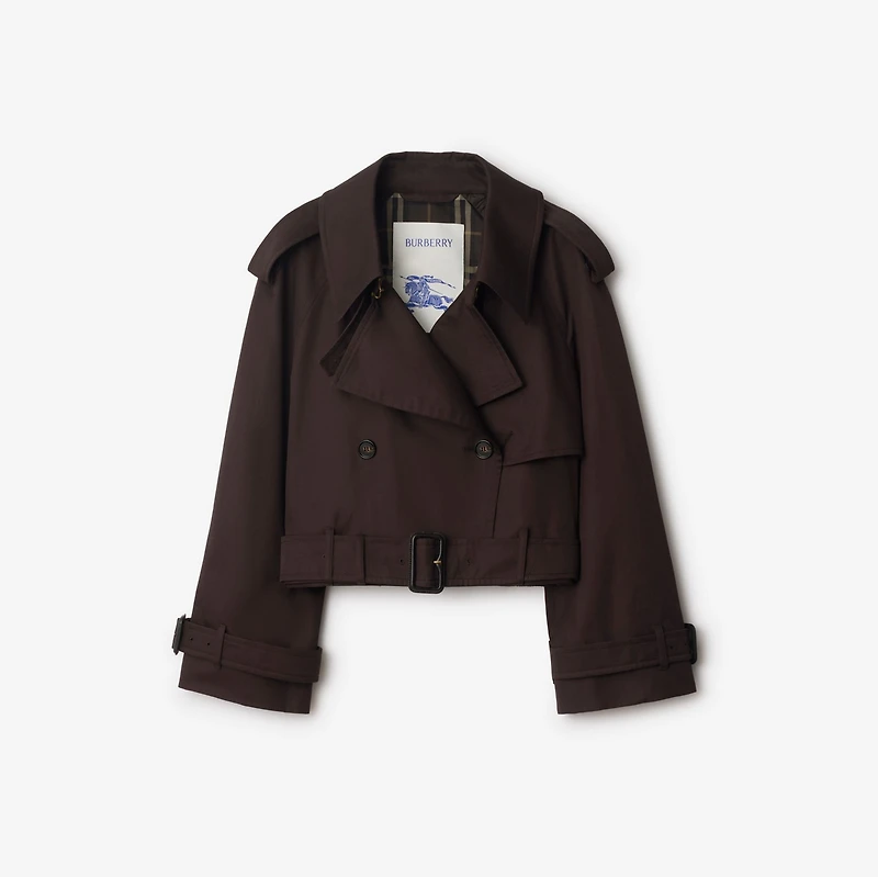 Cropped Gabardine Trench Jacket in Clove brown - Women, Cotton | Burberry® Official