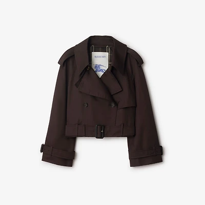 Cropped Gabardine Trench Jacket in Clove brown - Women, Cotton | Burberry® Official