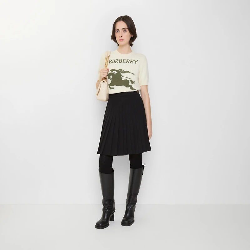Pleated Wool Blend Midi Skirt in Black - Women | Burberry® Official